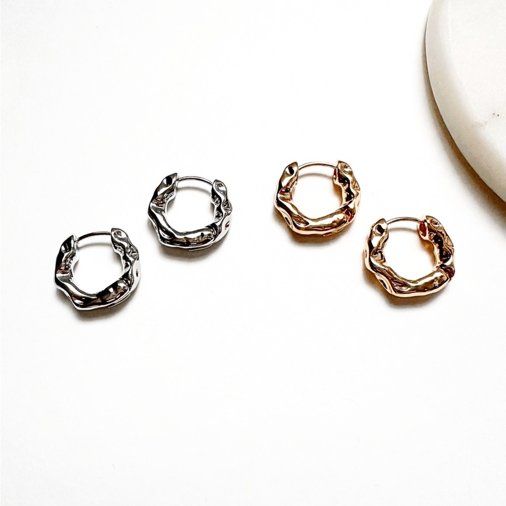 Pilar Mini Hoops - Gold or Silver Melted Hoops